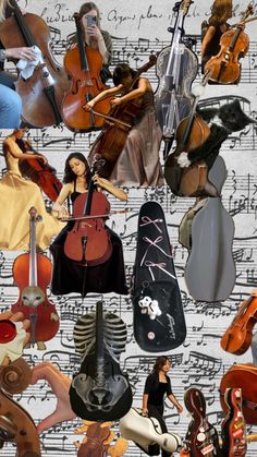 a collage of musical instruments and music notes