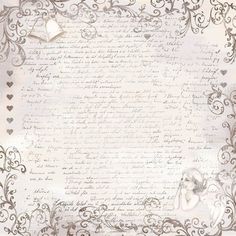 an old paper with writing on it and hearts in the middle, surrounded by ornate scrolls