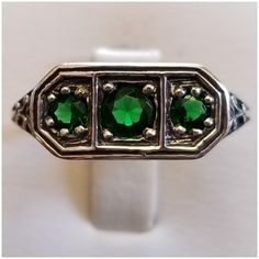 Just Lovely! Bright Green Emeralds Look Gorgeous In This Setting! Set In 925 Stamped Sterling Silver. Please See All Pictures For More Detail And Measurements. Brand New. Never Worn. Wholesale Prices Always...Or Less. Emerald Art Deco, Emerald Art, Deco Ring, Art Deco Ring, Bright Green, Womens Jewelry Rings, Emerald Green, Emerald, Ring Size