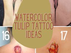 watercolor tulip tattoo ideas for women on the back of their neck and shoulder