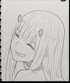 a drawing of a girl with horns on her head