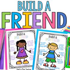 the build a friend poster is shown with pencils and markers