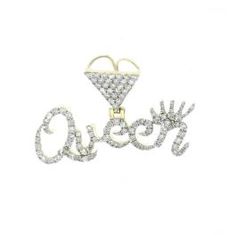 10K Yellow Gold Queen Pendant with 1.84CTW Diamonds Triangle Shape, Queen, Chain