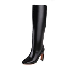 • Heel Type: Square Heel• Shaft Material: Polyurethane• Season: Winter, Autumn, Sprint• Upper Material: Polyurethane• Boot Height: Knee-High• Fashion Element: Sewing• Lining Material: Synthetic• Toe Shape: Square Toe• Insole Material: Bonded Leather• Outsole Material: Rubber• Closure Type: Slip-On• Fit: Fits true to size, take your normal size• Shaft Height: 15 in• Boot Opening: 14 in• Heel Height: 4 in• Weight: 14 oz • Item # A-FHJ2149• Width Options: B - Medium• Import Product• Shipping Worldw