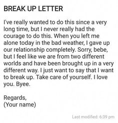 a letter written to someone who is trying to break up