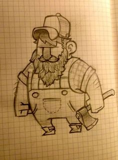 a drawing of a man with a hat and beard in front of a grid paper