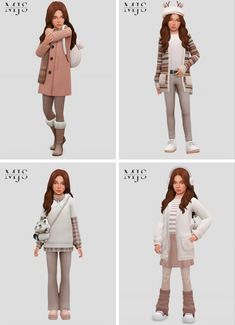 four different poses of a woman in winter clothes