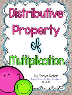 a pink and green book cover with the words, distributive property of multiplication