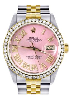 Womens Rolex Datejust Watch 16233 | 36Mm | Pink Roman Dial | Jubilee B Cheap Jubilee Bracelet, Luxury Classic Pink Diamond Watch, Luxury Pink Automatic Watches, Luxury Pink Diamond Watch For Women, Pink Watch With Diamond Hour Markers, Elegant Pink Watch With Date Display, Pink Diamond Watch With Diamond Hour Markers, Luxury Pink Diamond Watch With Subdials, Pink Round Diamond Watch For Formal Occasions