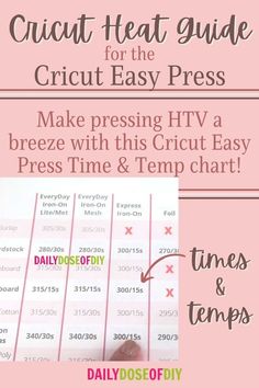 the cricut heat guide for the cricut easy press with instructions to make it