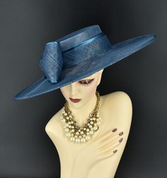 Note: The design of this hat, particularly the shallower crown, was crafted to create a unique aesthetic that suits some individuals perfectly. However, if you notice that the hat tends to slip, I would advise attaching an elastic strap to ensure a more secure and comfortable fit. ✿*.Key Features.*✿ This is a wide flat brim hat!! It's made of sinamay (3 layers ) and satin.  A nice sinamay bow is trimmed with satin ribbon too, very cool, one of my favorite hats! High quality. It's more beautiful in person! Great for Kentucky derby, weddings, church, Easter, Royal Ascot, horse races, cocktails, tea party, or any hat wearing occasion. Hat base size: From front to back: 19" (48cm) From left to right: 18.25" (46cm) Wide brim appr: 6" (15cm) Crown Depth: 3.5" (9cm) Hat girth: 21" (53.34cm). It f Easter Hat, Sinamay Fascinator, Royal Ascot Hats, Ascot Hats, Easter Hats, Hat Wedding, Church Hat, Flat Brim Hat, A Hat In Time