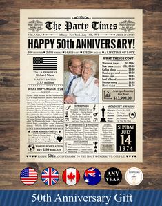 an old newspaper with the words happy 50th anniversary on it