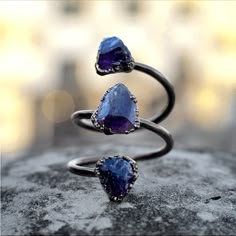 Size 4. Witchy. Gothic. Handmade By Gem Forming Studio. Raw Amethyst. Never Worn. New. Statement Ring. Antique Gemstone Rings, Rough Stone Ring, Electroformed Jewelry, Raw Amethyst, Citrine Ring, Multi Stone Ring, Beaded Rings, Rings For Her, Rings For Women