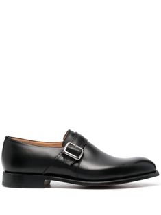 black calf leather almond toe branded insole silver-tone buckle fastening Timeless Calf Leather Monk Strap Shoes With Almond Toe, Timeless Monk Strap Shoes With Calf Leather, Timeless Monk Strap Shoes With Leather Sole, Formal Monk Strap Shoes With Buckle In Calf Leather, Classic Monk Strap Shoes With Tang Buckle, Timeless Monk Strap Shoes In Calf Leather With Buckle, Classic Formal Loafers With Tang Buckle, Classic Monk Strap Slip-on Shoes With Tang Buckle, Classic Almond Toe Dress Shoes With Buckle Closure