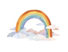 a watercolor drawing of a rainbow in the clouds