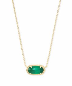 A dainty stone and delicate metallic chain combine to create the Elisa Gold Pendant Necklace in Emerald Cat's Eye, your new favorite wear-anywhere accessory. This pendant necklace can be paired with any look, providing that extra touch of timeless style. Make the Elisa Gold Pendant Necklace a staple in your wardrobe and you will not be disappointed. Kendra Scott Emerald Necklace, Kendra Scott Necklace Green, Elisa Gold Pendant Necklace, Elisa Necklace, Elisa Pendant Necklace, Teenage Birthday, Kendra Scott Necklace Elisa, Bday List, Short Pendant Necklace