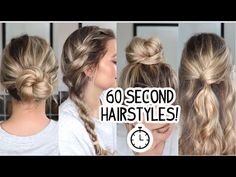 4 60 SECOND HAIRSTYLES! Yes, I Timed Them! Short, Medium & Long Hairstyles - YouTube Medium Long Hairstyles, Easy Mom Hairstyles, Church Hairstyles, Rainy Day Hairstyles, Easy Updos For Long Hair, Hairstyle Youtube, Easy Hairstyles For Medium Hair, Simple Ponytails