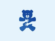 a blue teddy bear with hands on it's chest, against a light blue background