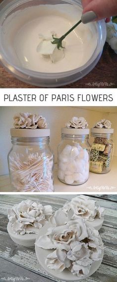 the process of making white flowers in jars