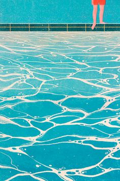 an image of a woman standing on the edge of a swimming pool with her back to the camera