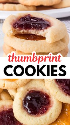 cookies with jam on top and the words, thumpprint cookies