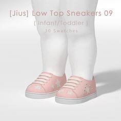 a pair of pink shoes with stars on the soles and white socks that say, just low top sneakers 09