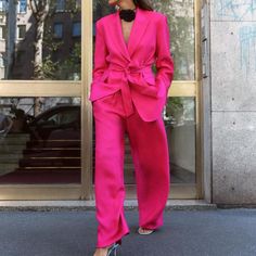 Wide Leg Pants With Darts - Ref: 3220/563 Belted Blazer - Ref: 3224/564 New With Tags And Selling Together Elegant Sets With High-waisted Pants And Pockets, Elegant Pink Long Pants Set, Elegant Pink Sets With Long Pants, Elegant High Waist Spring Sets, Elegant Pink Set With Pockets, Elegant Pink Sets With Pockets, Spring Formal Sets With Long Pants, Formal Spring Sets With Long Pants, Tailored Party Sets With Pockets