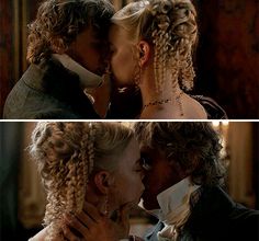 there are two pictures of the same person kissing each other and one has curly hair