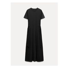 Midi dress with round neck and short sleeves. Side self tie details. Back opening with button closure. Flowy Midi Dress, Cardigan Sweater Vest, Tshirt Skirt, T Shirt Vest, Shirt Skirt, Blazer Dress, Trouser Jeans, Zara Black, Womens Midi Dresses