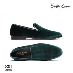 Men's Shoes by Santino Luciano Slip-on Loafer Soft Velvet With Memory Foam inside Comfortable and Flexible Outsole Ideal to wear to weddings, stage, formal events and award ceremony. Elegant and attractive look Green Formal Slip-ons With Round Toe, Green Round Toe Formal Slip-ons, Green Slip-on Moccasins For Formal Occasions, Classic Green Slip-ons With Rubber Sole, Green Classic Slip-ons With Round Toe, Green Slip-on Formal Loafers, Emerald Green Shoes, Award Ceremony, Shoe Horn