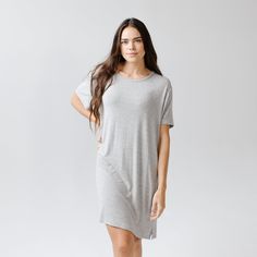 Women’s Rib-Knit Bamboo Boyfriend Sleep Dress – Cozy Earth Boyfriend Sleeping, Sleep Dress, Loungewear Women, Beautiful Drapes, Sleep Shirt, Bamboo Fabric, Night Shirt, Getting Cozy, Gray Dress