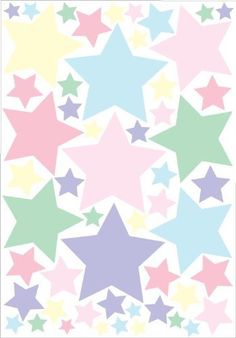 colorful stars on a white background with pastel colors and pink, blue, green, yellow or purple