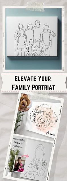 the family portrait is displayed on top of a white sheet with text that reads, elevate your family portrait