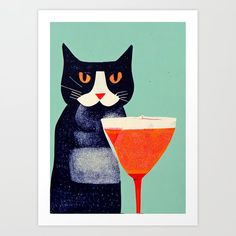 Sip Cat Retro Art Print Poster Collection, Cat Illustration, Cat Theme, Retro Prints, Bar Signs, Retro Art