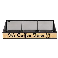 it's coffee time sign is shown on the side of a wooden box with mesh inserts