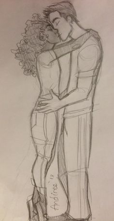 a drawing of a man and woman hugging each other