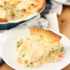 a slice of chicken pot pie on a plate