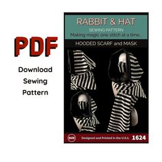 Rabbit and Hat Sewing Pattern 1624 PDF - ONE SIZE THIS IS FOR DIGITAL DOWNLOAD ONLY. YOU WILL PRINT OUT THE SHEETS OF PAPER AND TAPE TOGETHER YOUR PATTERN. YOU WILL BE PRINTING YOUR OWN PIECES OF PAPER. - PRINT WITHOUT MARGINS. INCLUDES: Hand drafted pattern pieces, to be printed and laid out on 8.5x11 sheets of paper. Detailed step by step instructions Listing of measurements and detailed information on amounts of fabric needed, elastic measurements, etc. Step by step photo instructional page I Hat Sewing Pattern, Hat Sewing, Hat Patterns To Sew, Sewing Space, Hooded Scarf, Pattern Pieces, Sewing Pattern Sizes, Pdf Patterns, Paper Print