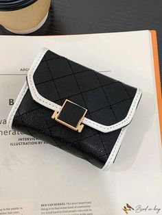 BirdinBag - Womens Diamond Check Short Wallet - Elegant Korean Style Card Holder Trendy Square Wallets With Card Slots, Black Envelope Wallet For Daily Use, Square Black Wallets As Gifts, Black Square Bags With Card Slots, Black Square Wallets For Everyday Use, Black Square Wallet For Daily Use, Black Square Wallet For Everyday Use, Short Wallet, Word Wrap