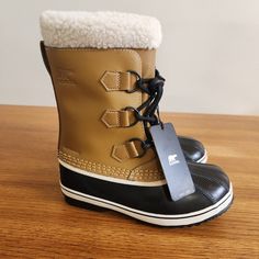 Nwt Sorel Kids Youth Yoot Pac Tp Winter Snow Boot In Mesquite. Lace Up. Water Proof. Size 2 Nwob. Some Light Scuffing On Black Rubber, See Photos. Snow Boot, Sorel Shoes, Winter Snow Boots, Water Proof, Black Rubber, Winter Snow, Rain And Snow Boots, Black Tan, Black And Tan