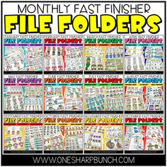 the month's fast finisher file folders are organized and ready for students to use