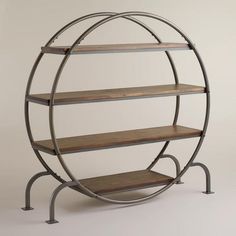 a metal and wood shelf with three shelves