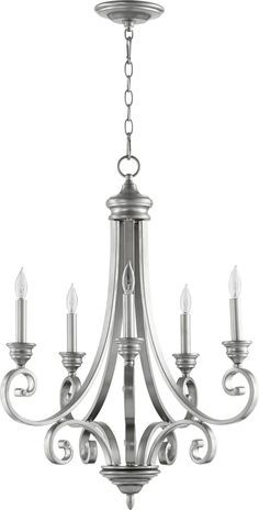 Quorum - 6054-5-64 - Five Light Chandelier - Bryant - Classic Nickel French Country Lamps, Office Refresh, Country Lamps, Quorum Lighting, Candelabra Chandeliers, Classic Lighting, Candle Chandelier