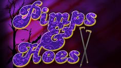 purple and yellow letters that read punks & shoes with two sticks in front of them