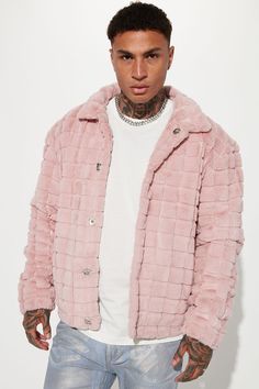 Available In Pink. Fold Down Collar Front Button Closure Side Hand Pockets 100% Polyester Imported | Mens Diamond Quilt Faux Fur Jacket in Pink size 3XL by Fashion Nova Buying Diamonds, Diamond Quilt, Mens Outerwear, Color Rosa, Faux Fur Jacket, Fur Jacket, Pink Fashion, Fashion Nova, Faux Fur