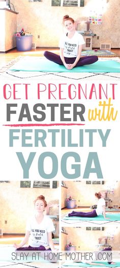 a woman sitting on top of a yoga mat with the words get pregnant faster with fertiility yoga