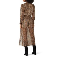 Brown printed chiffon (100% Polyester). Hourglass. Long sleeves. V-neckline. 54" from shoulder to hemline. Imported. Brown Floral Dress, Rent The Runway, Closet Designs, Dress Shapes, Brown Floral, Grey Floral, Print Chiffon, Gray Dress, Floral Dress