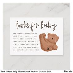 a baby announcement card with a bear on it's back and the words books for baby