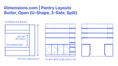 the measurements for an open - shape, two - sided cabinet with drawers and shelves