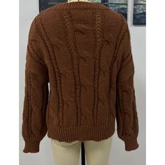 Brown Solid Knitted Cut Out Crew Neck Sweater Winter Sweaters, Crew Neck Sweater, Neck Sweater, Sweaters & Cardigans, Cardigans, Cut Out, Fall Winter, Crew Neck